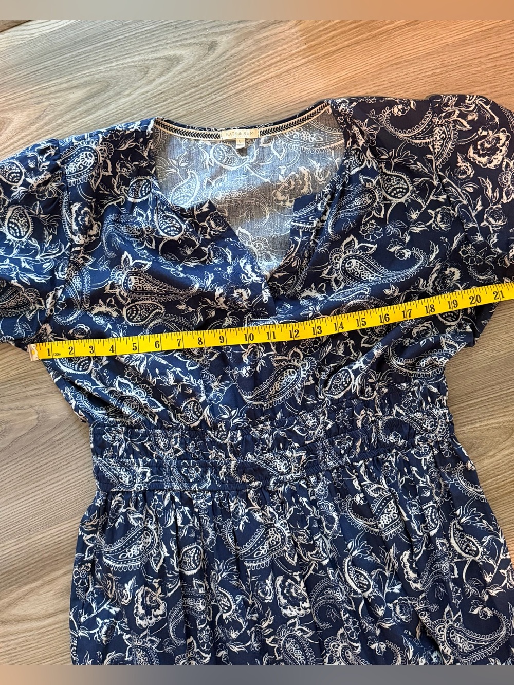 Kate & Sam Blue Paisley Cotton Maxi Dress Smocked Waist Tiered size Large - Picture 5 of 8